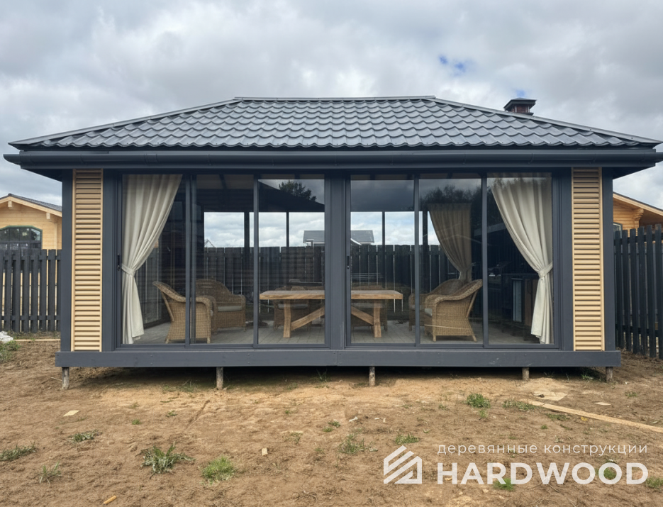 Дачная беседка с панорамными окнами №96 - фото 2267